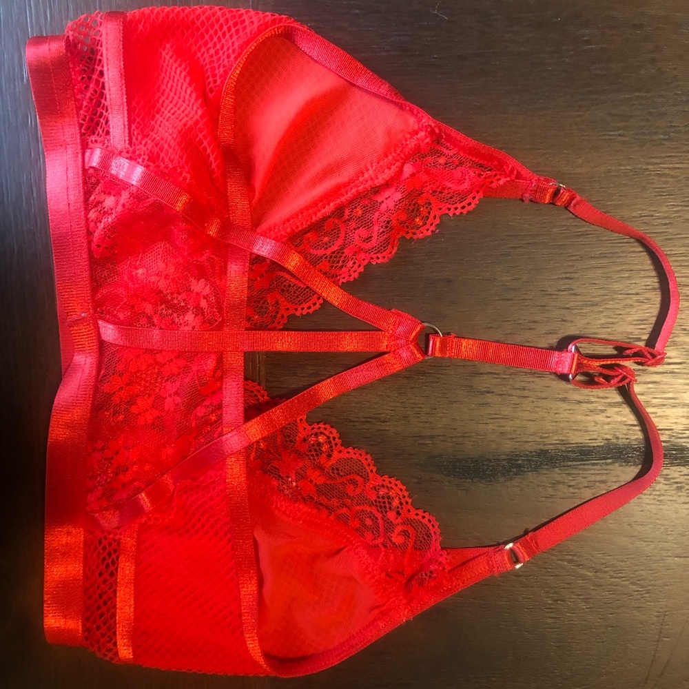 Red Bralette M Lace Bondage Lingerie